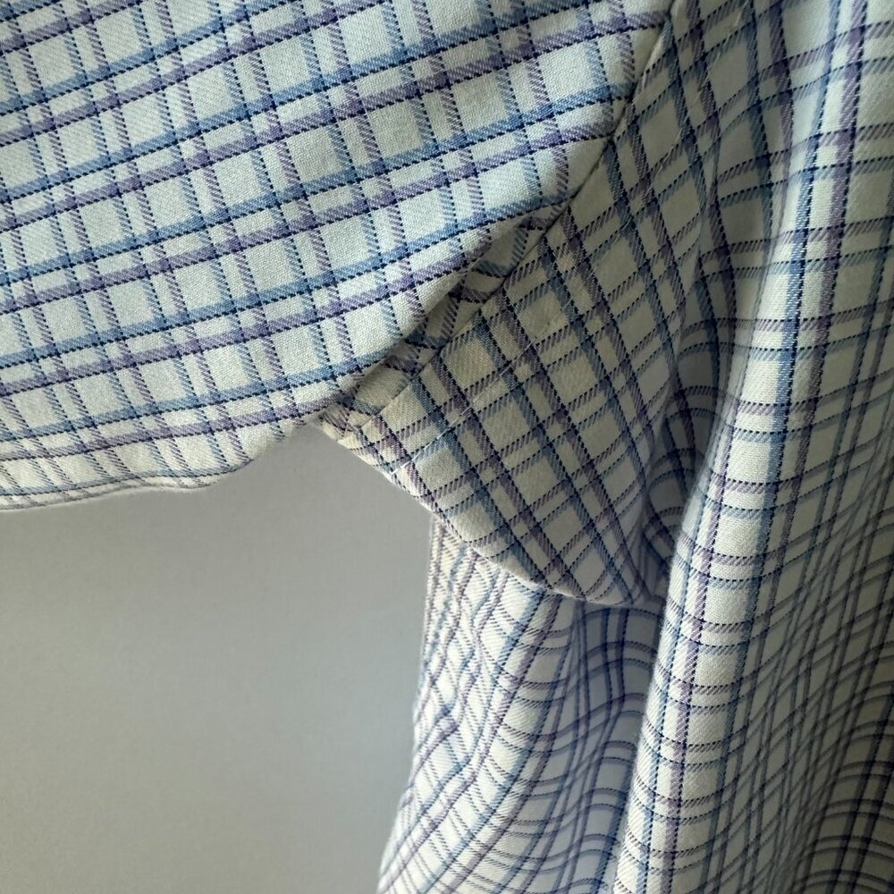Marks & Spencer Blue, Purple & White Checked Men's Dress Shirt  100% Cotton - Picture 8 of 14